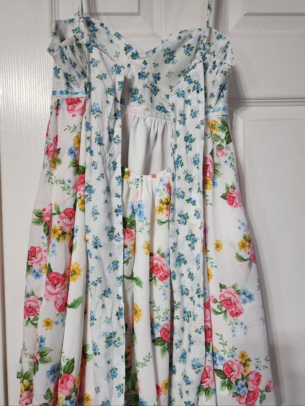 Altar'd State White Floral Sundress with Pink, Blue & Yellow Blooms - Picture 4 of 5